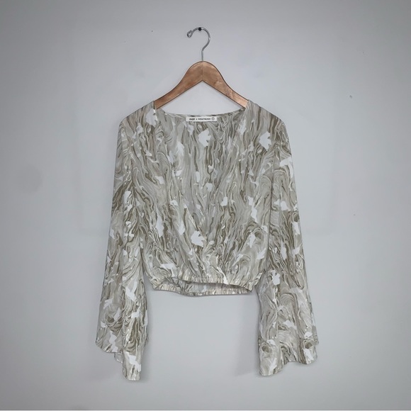 12th Tribe  x TheSaltyBlonde Wide Sleeve Blouse Wrap‎ Front Beige Groovy Size S - Picture 2 of 8